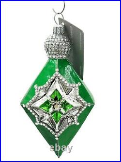 Patricia Breen Deco Reflector Green Silver Jeweled Christmas Tree Drop Ornament