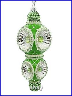 Patricia Breen Majestic Reflector Ornament Green Silver Christmas Tree Jeweled