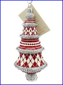 Patricia Breen Meilleurs Voeux Red Silver White Jeweled Christmas Tree Ornament