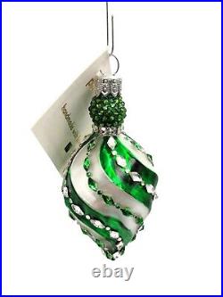 Patricia Breen Swirled Band Green Silver Drop Holiday Christmas Tree Ornament