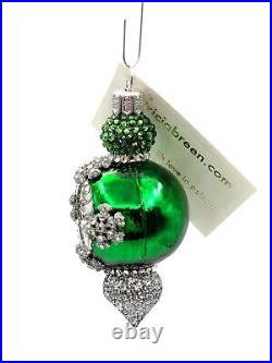 Patricia Breen Versailles Green Silver Jeweled Snowflake Christmas Tree Ornament