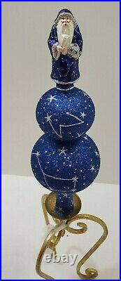 Patricia Breen Vintage Blue Silver Glittered Angel Christmas Tree Finial Topper