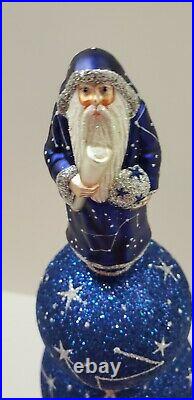 Patricia Breen Vintage Blue Silver Glittered Angel Christmas Tree Finial Topper