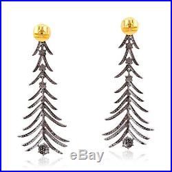 Pave Diamond Christmas Tree Drop Earrings 925 Sterling Silver Handmade Jewelry