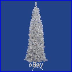 Pencil 6.5' Silver Artificial Christmas Tree with 300 Warm White LED Lights
