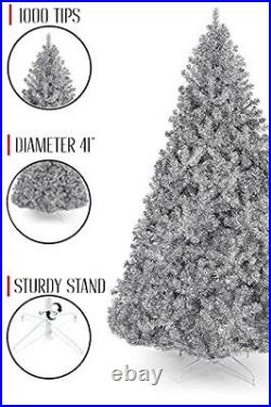 Perfect Holiday 6' Metallic Silver Tinsel Tree 1000 Tips Dia 41 White Me