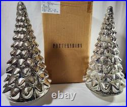 Pottery Barn 16.5 Inch Mercury Glass Christmas Tree- 2 Pieces with Lights