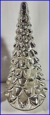 Pottery Barn 16.5 Inch Mercury Glass Christmas Tree- 2 Pieces with Lights