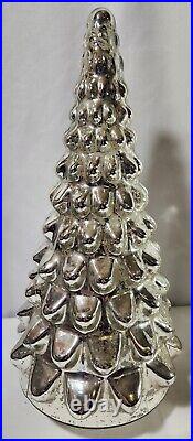 Pottery Barn 16.5 Inch Mercury Glass Christmas Tree- 2 Pieces with Lights