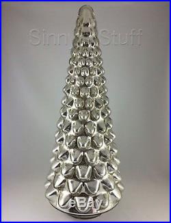 Pottery Barn LRG Silver Lit Mercury Glass Christmas Tree LED Light Luminary NIB