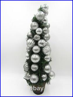 Pottery Barn Lit Vintage Silver Ornament Topiary Christmas Tree Small 25 #4004J