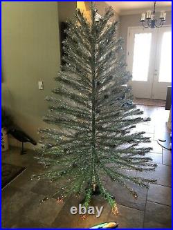Pre 1963 VINTAGE Silver ALUMINUM CHRISTMAS TREE 7FT tall 209 BRANCHES With Wheel