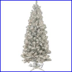 Pre-Lit 7' Silver Artificial Christmas Tree 350 Lights for House Festive Decor
