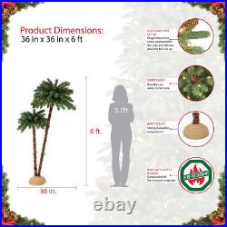 Pre-Lit Artificial Palm Tree 6-Ft. And 3-Ft. 175-Incandescent Lights Lush Leaves