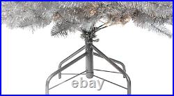 Pre-Lit Metallic Artificial Tinsel Christmas Tree, 4.5', Silver