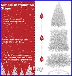 Pre-Lit Pencil Christmas Tree 6Ft Artificial Silver Tinsel Xmas Tree with Metal