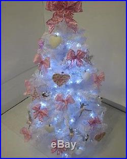 Pre-Lit White Christmas Tree with Pink & Silver Decorations