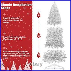 Pre-lit Pencil Christmas Tree 6ft Artificial Silver Tinsel Xmas Tree with Met