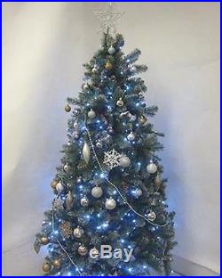 Pre-lit Silver Glitter Tipped Christmas Tree & bronze & silver Decorations 6.5FT
