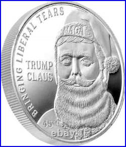 President Trump Claus 1oz Silver Round Christmas Tree Ornament Gift Box RARE