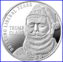 President Trump Claus 1oz Silver Round Christmas Tree Ornament with Gift Box