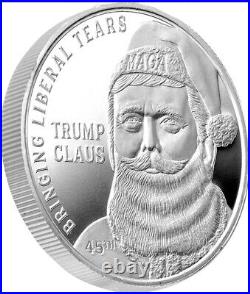 President Trump Claus 1oz Silver Round Christmas Tree Ornament with Gift Box