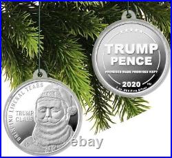 President Trump Claus 1oz Silver Round Christmas Tree Ornament with Gift Box