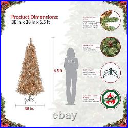 Puleo 6.5 Foot Pre Lit Silver Tinsel Christmas Tree withMetal Stand (Open Box)