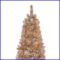 Puleo 6.5 Foot Pre Lit Silver Tinsel Christmas Tree withMetal Stand (Open Box)