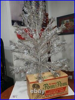 RARE 4' Silver Aluminum The Sparkler Pom-Pom Christmas Tree-Original Box
