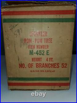 RARE 4' Silver Aluminum The Sparkler Pom-Pom Christmas Tree-Original Box
