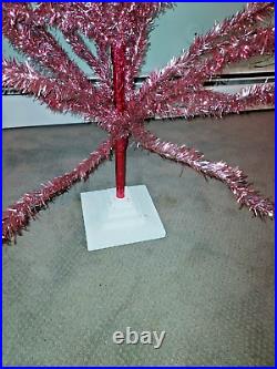 RARE VTG 6ft MCM BARBIE PINK SILVER ALUMINUM TINSEL FEATHER CHRISTMAS TREE