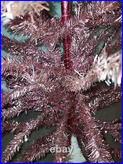 RARE VTG 6ft MCM BARBIE PINK SILVER ALUMINUM TINSEL FEATHER CHRISTMAS TREE