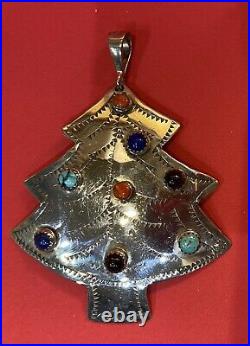 Rare Joan Slifka Sterling Silver CHRISTMAS TREE PENDANT Multi-Color Gem Stones