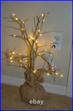Rare Restoration Hardware Silver 2' Lighted Decorative Christmas Tree Burlap Bag