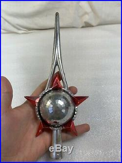 Rare Stunning Vintage Plastic Star Christmas Tree Topper Tinsel Silver Red