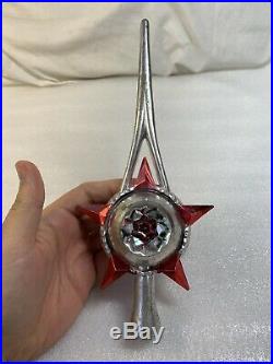 Rare Stunning Vintage Plastic Star Christmas Tree Topper Tinsel Silver Red