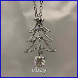 Real Moissanite 0.50Ct Round Christmas Tree Pendant 14K White Gold Plated Silver