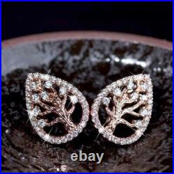 Real Moissanite 1.20Ct Round Cut Tree Hoop Earrings 14K Rose Gold Plated Silver