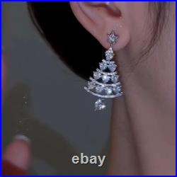 Real Moissanite 1.50Ct Heart Christmas Tree Earrings 14KWhite Gold Plated Silver