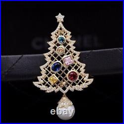 Real Moissanite 1.70Ct Round Christmas Tree Brooch 14K Yellow Gold Silver Plated