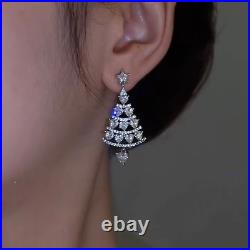 Real Moissanite 1.7Ct Heart Christmas Tree Earrings 14K White Gold Plated Silver