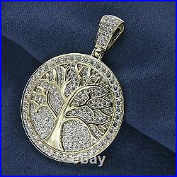 Real Moissanite 1Ct Round Tree Charm Pendant Men's14K Yellow Gold Silver Plated