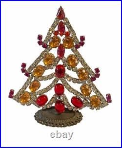 Red, Silver and Gold Czech Rhinestone Christmas Tree