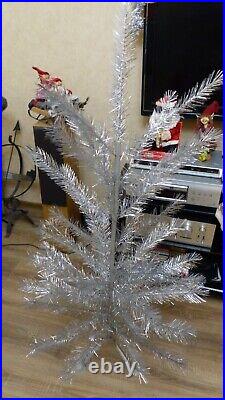 Retro Vintage Aluminum Christmas Tree with Shiny Silver Feathers. 140 cm 55 in