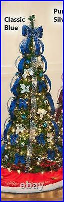 Rich Pacific 7.5' Pop-Up Pre-Lit/Pre-Decorated Christmas Tree Blue Silver Green