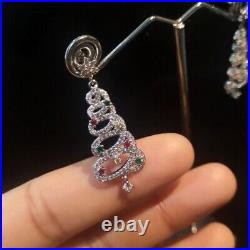 Round Cut Simulated Gemstone Christmas Tree Earrings Drop 14k White Gold Plated