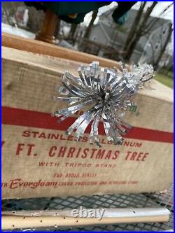 SEE DESC. Evergleam Aluminum Christmas Tree 7 Ft Pompom Silver 89 Branches Vint