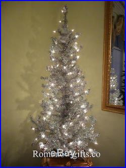 SILVER Irridescent Mid Century Modern Christmas Tree 4 Ft Pre-lit with70 Clear