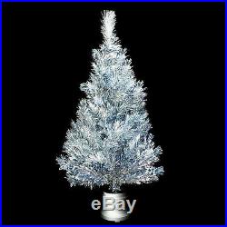 SILVER TINSEL / FIBER OPTIC CHRISTMAS TREE with VINTAGE COLOR WHEEL MOVEMENT